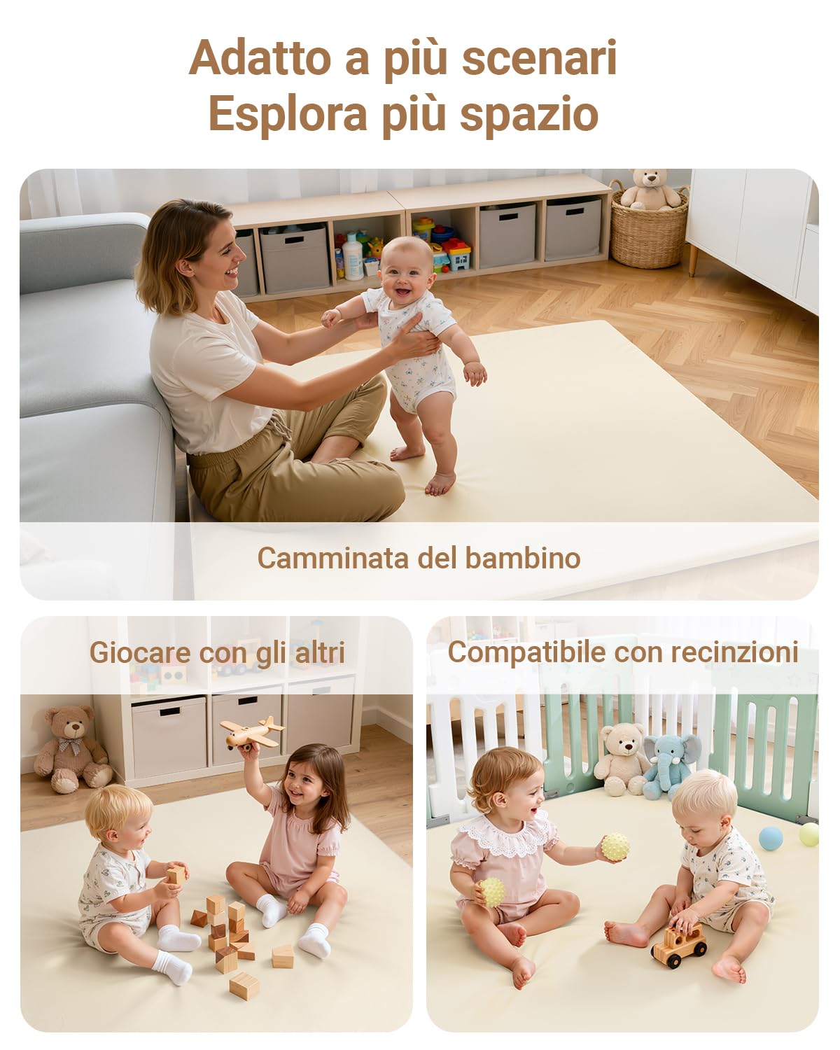 Tappetino per bebè, impermeabile, 127 x 127 x 3 cm, in ecopelle, tappetino per bambini, in schiuma, antiscivolo, facile da pulire, tappetino per bambini