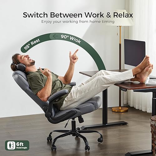 Miniatura 5 de Silla de oficina, silla ejecutiva de piel sintética, sillas de escritorio de oficina en casa, silla ergonómica de escritorio para computadora con