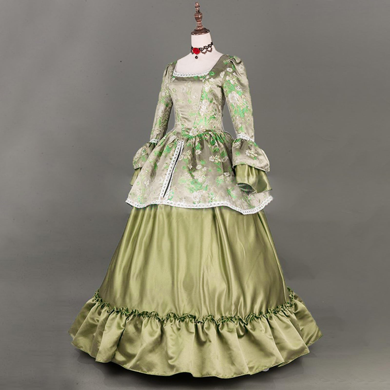 Damen Mittelalter Kleid Retro Renaissance Kleid Gothic Kostüm Corsagenkleid | Viktorianisches Kleider, Langarm Swing Kleider, Trompetenärmel Outfit, Prinzessin Regency,Karneval Halloween Maxikleid