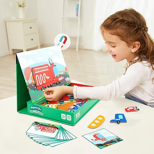 Miniatura 2 de Toi Juguetes magnéticos para niños, cajas de rompecabezas magnéticas con tablero de juego para niños de 3 a 8 años, juego de viaje portátil,