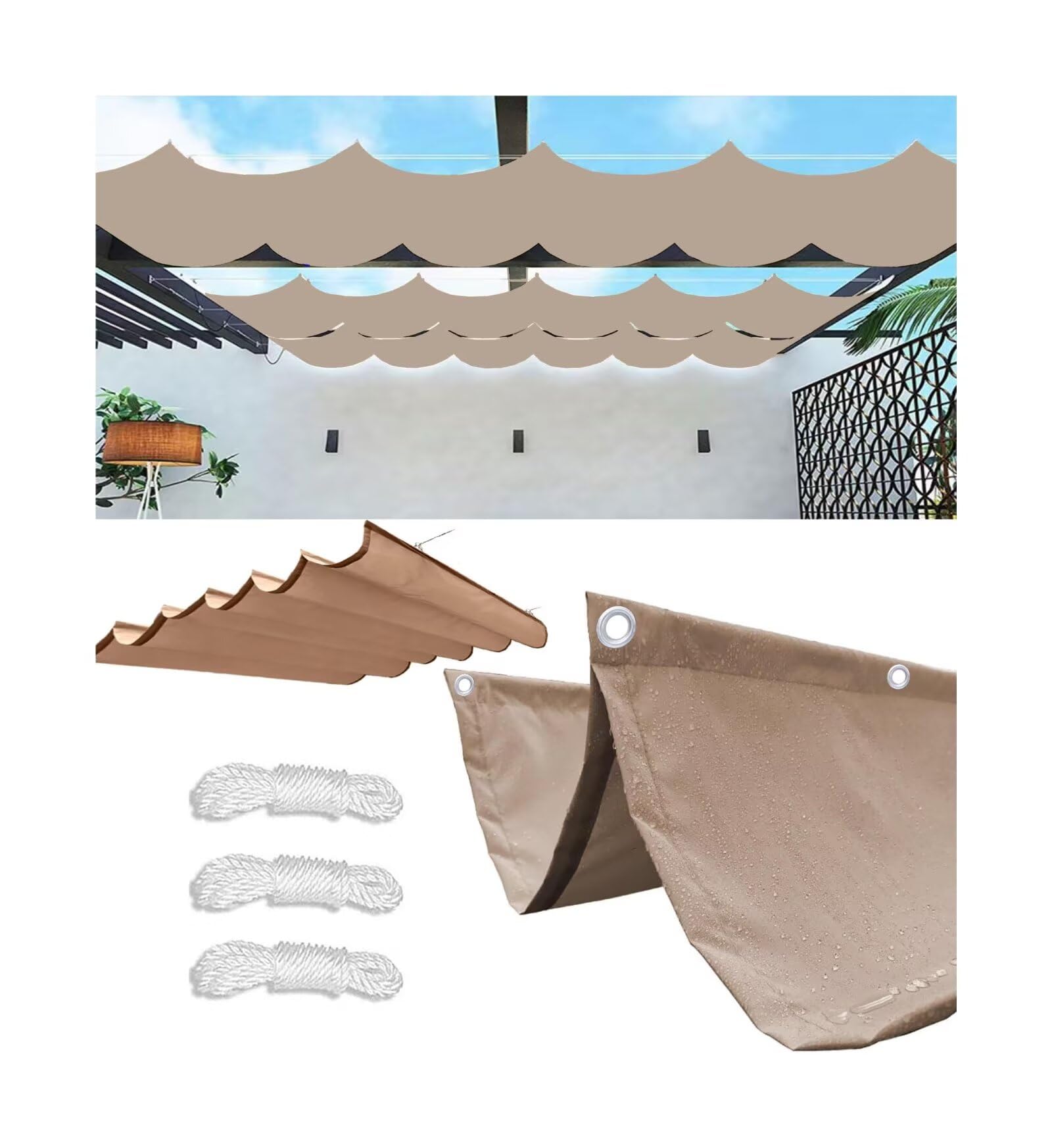 Voile d'ombrage rétractable anti-UV et imperméable en polyuréthane 3x3m couleur kaki pour cour