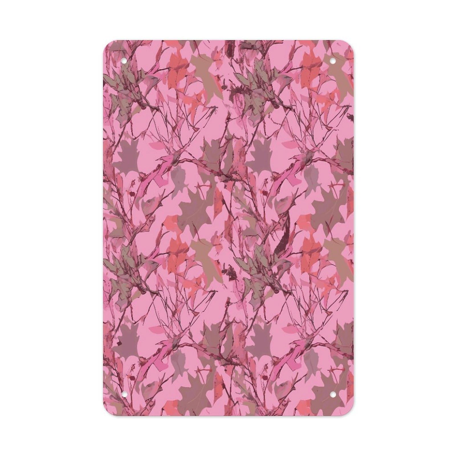 LDGSUPH Pink Leaves Camo Wall Art Prints Folded Edge Iron Sheet Painting with Holes for Wall Prints Decorative Picture Metal Signboard Decor Painting for Outdoor Indoor Wall Decor