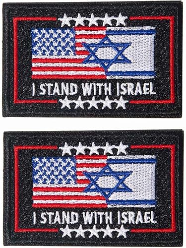 Paquete de 2 unidades con soporte para la bandera de Israel, Estados Unidos e Israel, parche bordado militar con gancho para gorras, bolsas,