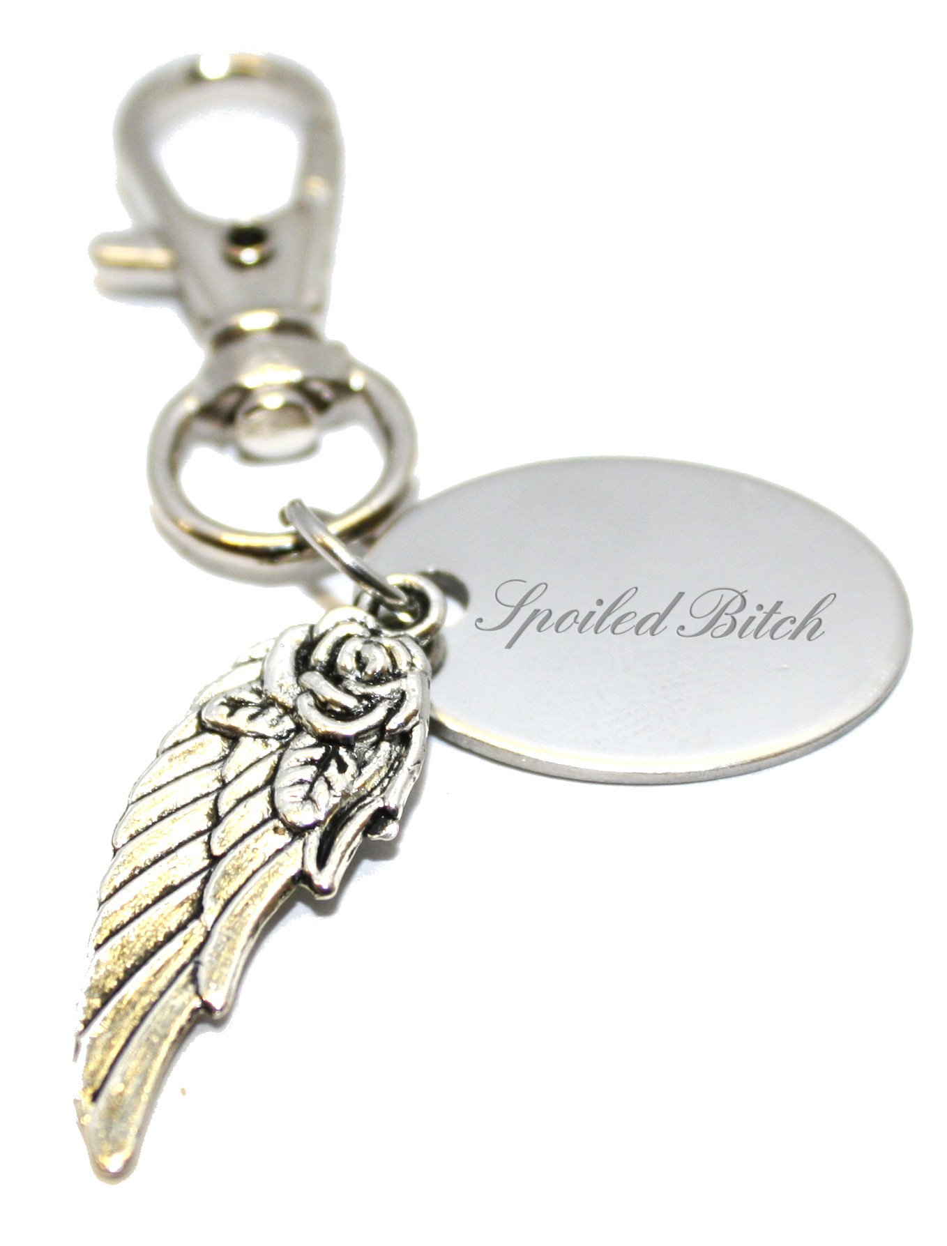 Spoiled Bitch Personalised Angels Wing Keyring/Handbag Charm in Gift Pouch - BR634