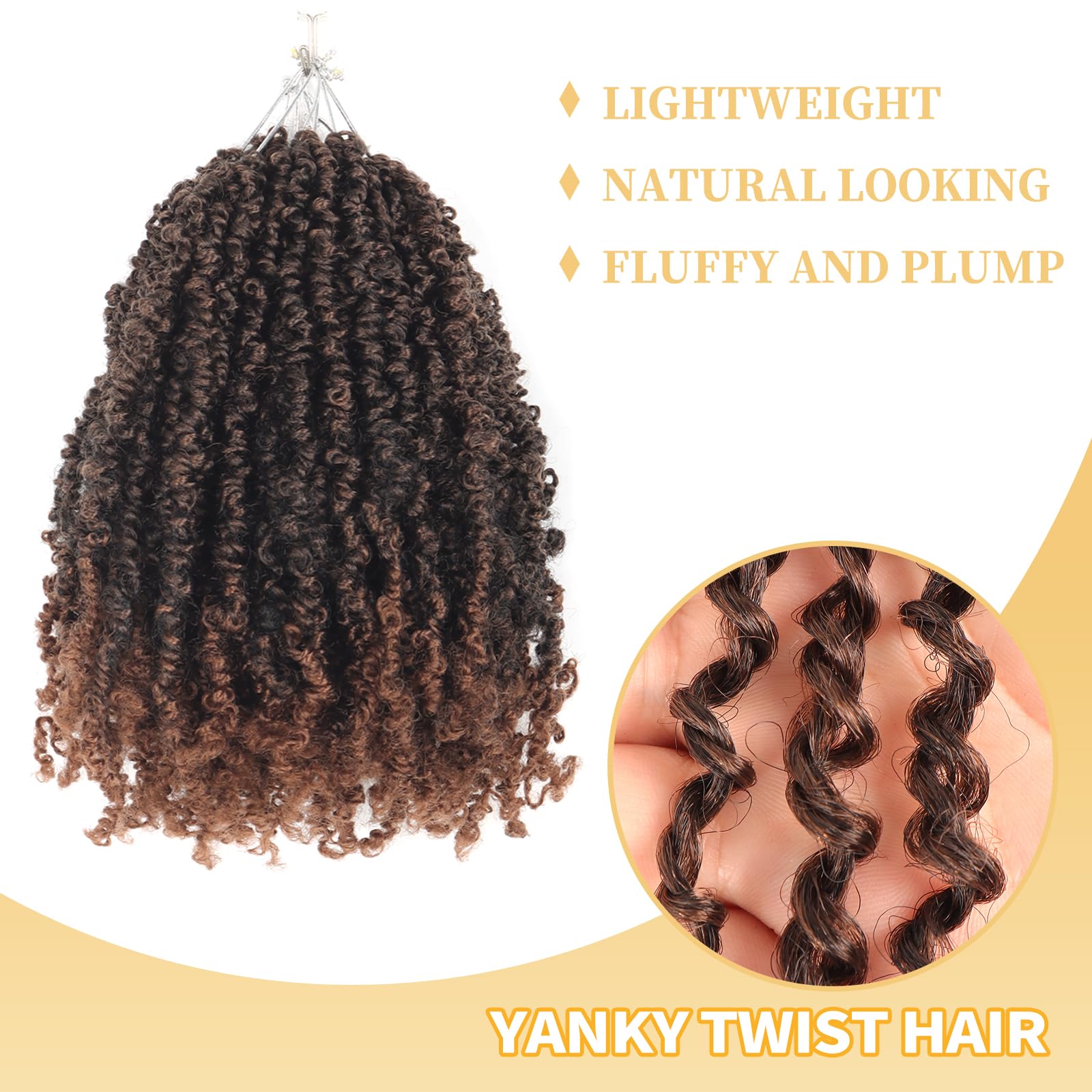 Ainimiu Yanky Twist Crochet Hair, 10Inch 8 Packs (20 Strands/Pcs) Pre-twisted Fluffy Spring Mini Twist Short Passion Twist - Image 4