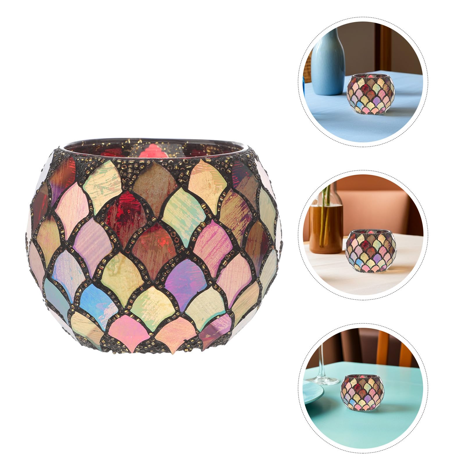 TOPBATHY 2 Piezas Portavelas de Cristal con Diseño de Azulejos Rojos para Velas de Té, Soporte Votivo Versátil para Decoración de Dormitorio y Cafetería