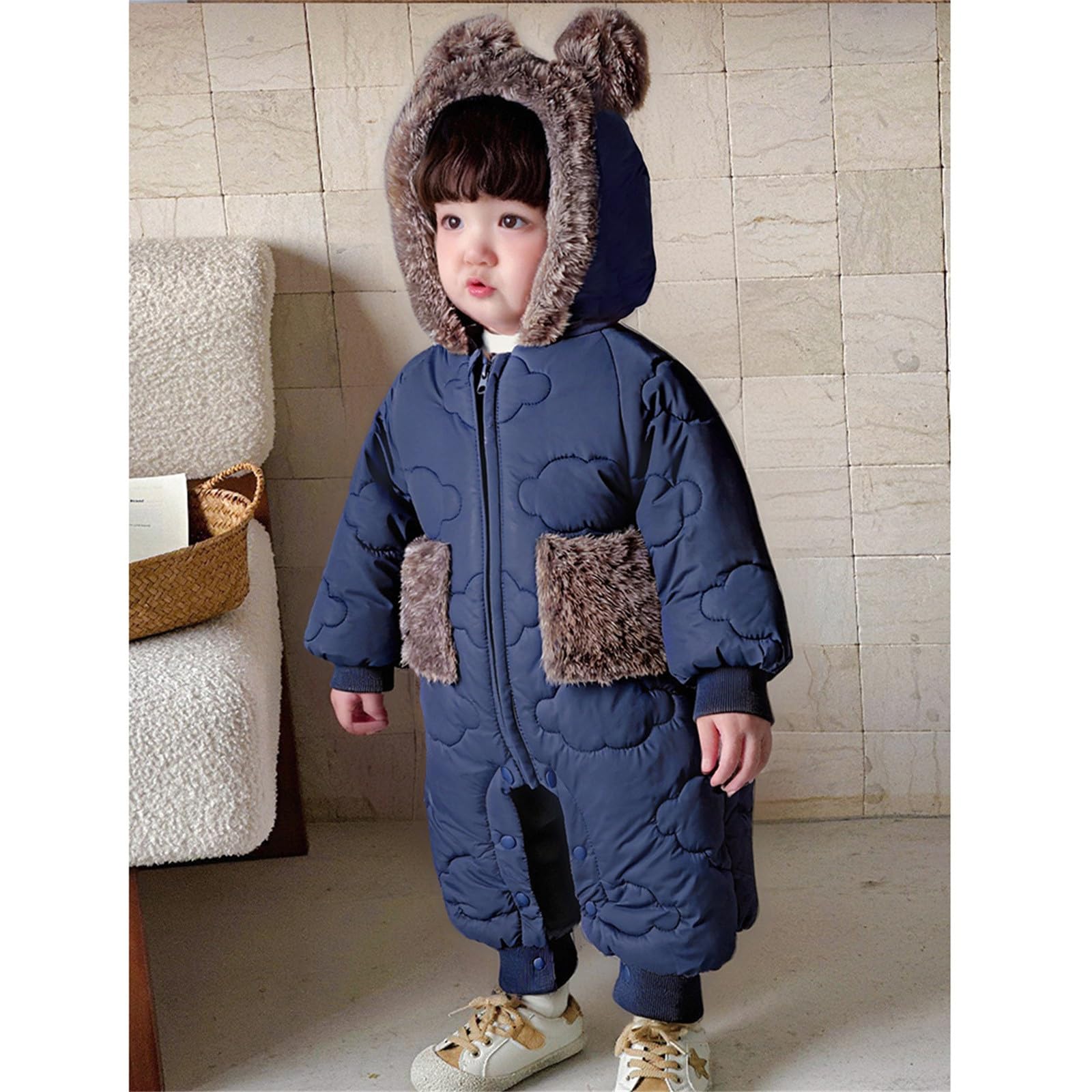 Generisch Traje de nieve para bebé y niña, traje de invierno con capucha, mono con capucha, traje de oso, abrigo cálido para bebés
