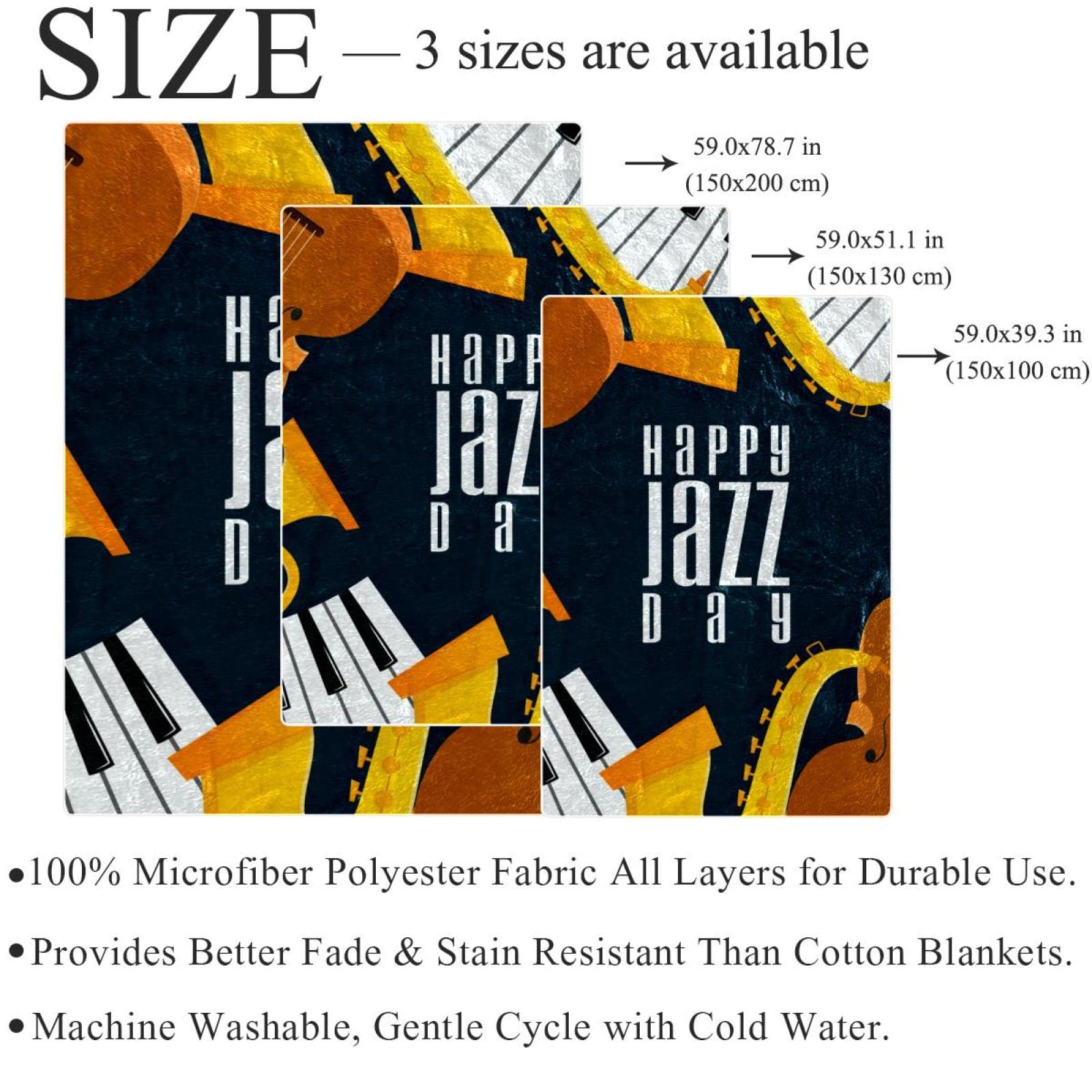 Happy Jazz Day Sassofono Pianoforte Violino Musica Coperta in Pile per Divano Leggero Peluche Fuzzy