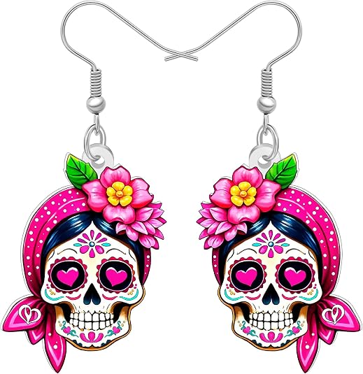 Acrylic Sugar Skull Earrings for Women