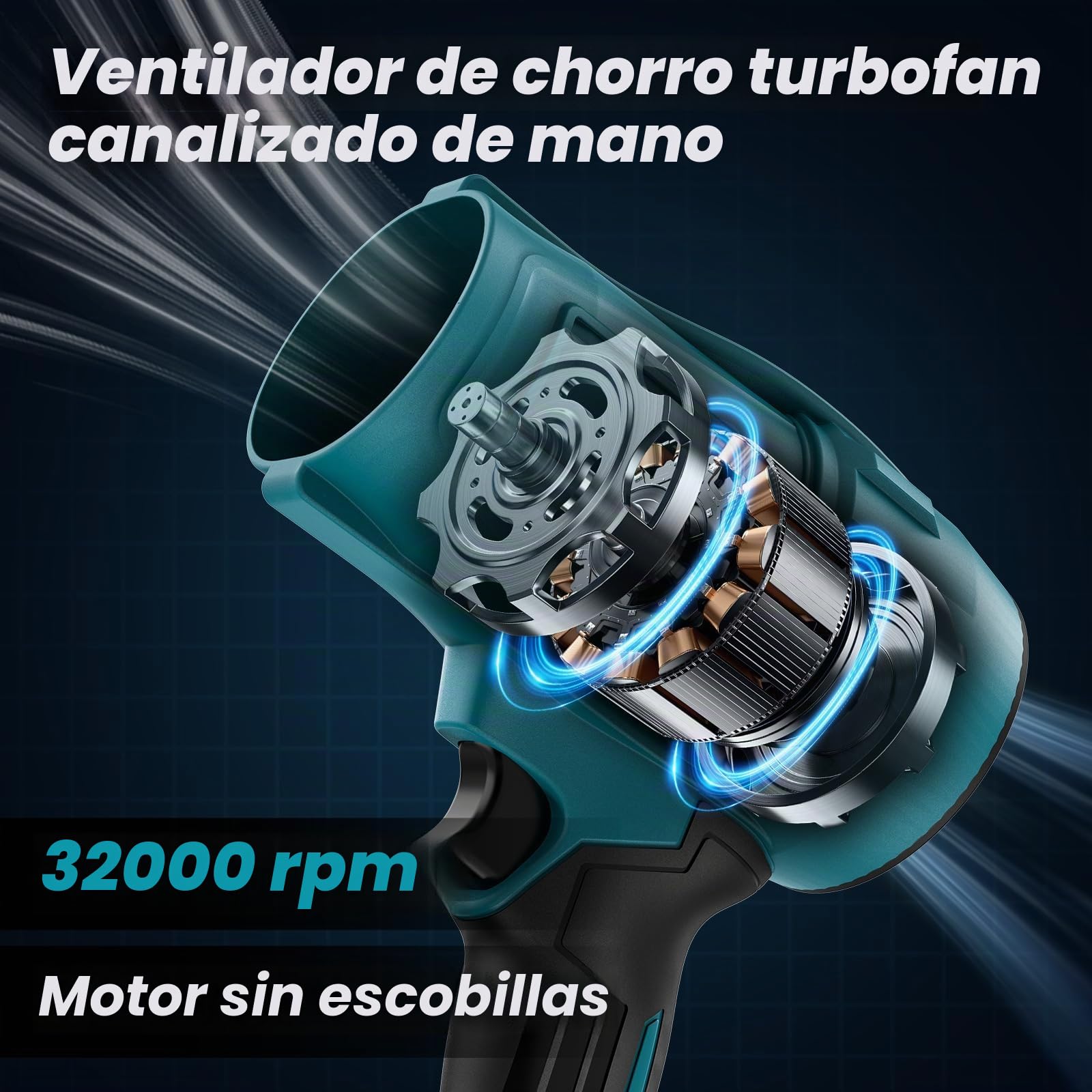 Eznaobo Soplador de violencia para coche Makita 18 V, 1050 W, ventilador turbo jet, sin escobillas, portátil, inalámbrico, 32000 rpm, mini soplador PC, coche, sofá, batería de 4000 mAh