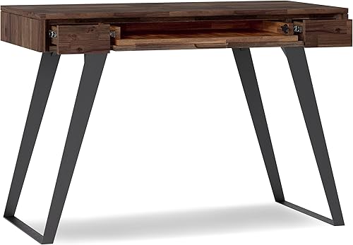 Miniatura 4 de SIMPLIHOME Lowry - Escritorio pequeño de madera de acacia maciza de 44 pulgadas de ancho y metal en marrón carbón envejecido, mesa industrial