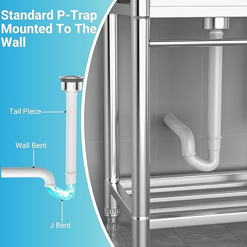 Miniatura 4 de Lafati Fregadero de acero inoxidable  Fregadero de cocina independiente de un solo tazón certificado NSF con agua fría y caliente para granja, baño,