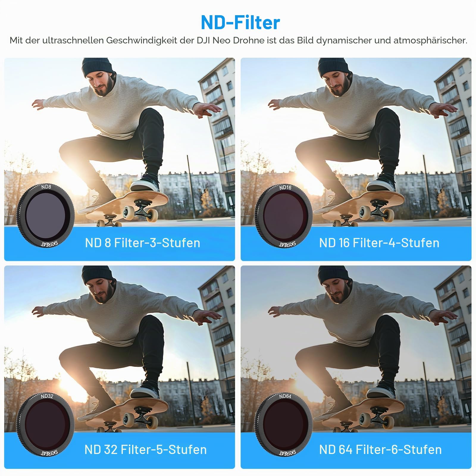 Skyreat Neo ND Magnetfilter-Set, mehrschichtig, ND, kompatibel mit DJI Neo Drohnenzubehör, 5er-Pack (UV, ND8, ND16, ND32, ND64)
