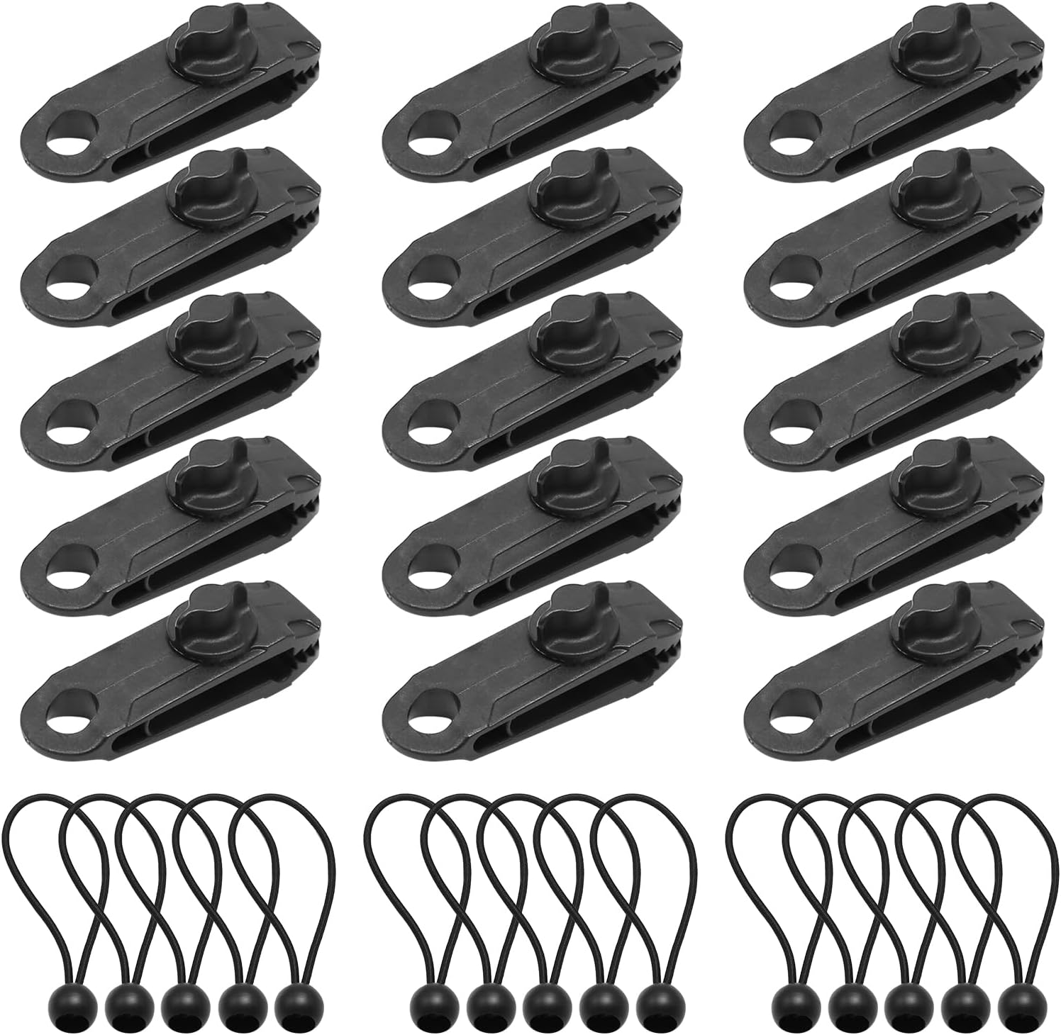 UOIENRT Tarp Clips with Ball Bungee Cords 6 Inch, Grip Tent Clips Thumb Screw Tarp Clamps Heavy