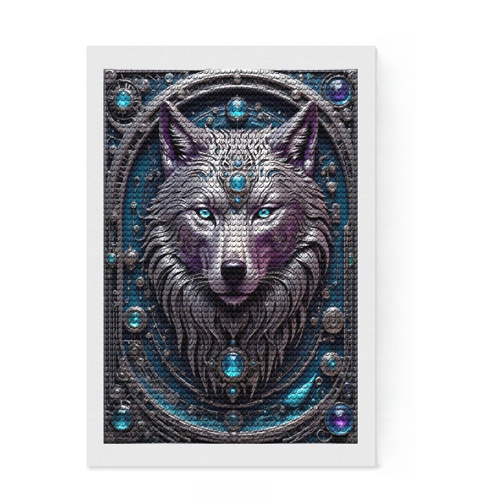 Junmoney Steampunk Metal White Wolf Diamond Art Kit 8"x12", for Teens, Home Wall Decor, Easy to Enjoy, Holiday Gift Idea, Calming Craft to Unwind