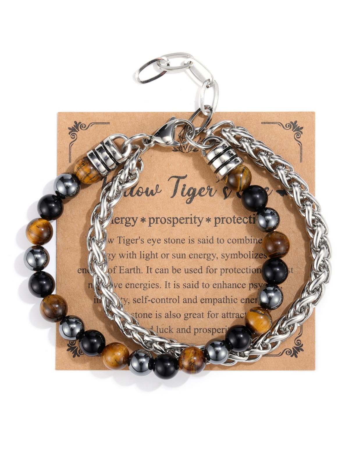 WZGWDC Herren-Armband mit Tigerauge-Obsidian-Hämatit-Kristall, Angstschutz für Männer, Schmuck, spirituelle Geschenke für Männer, Ihn, Valentinstag, Geburtstag