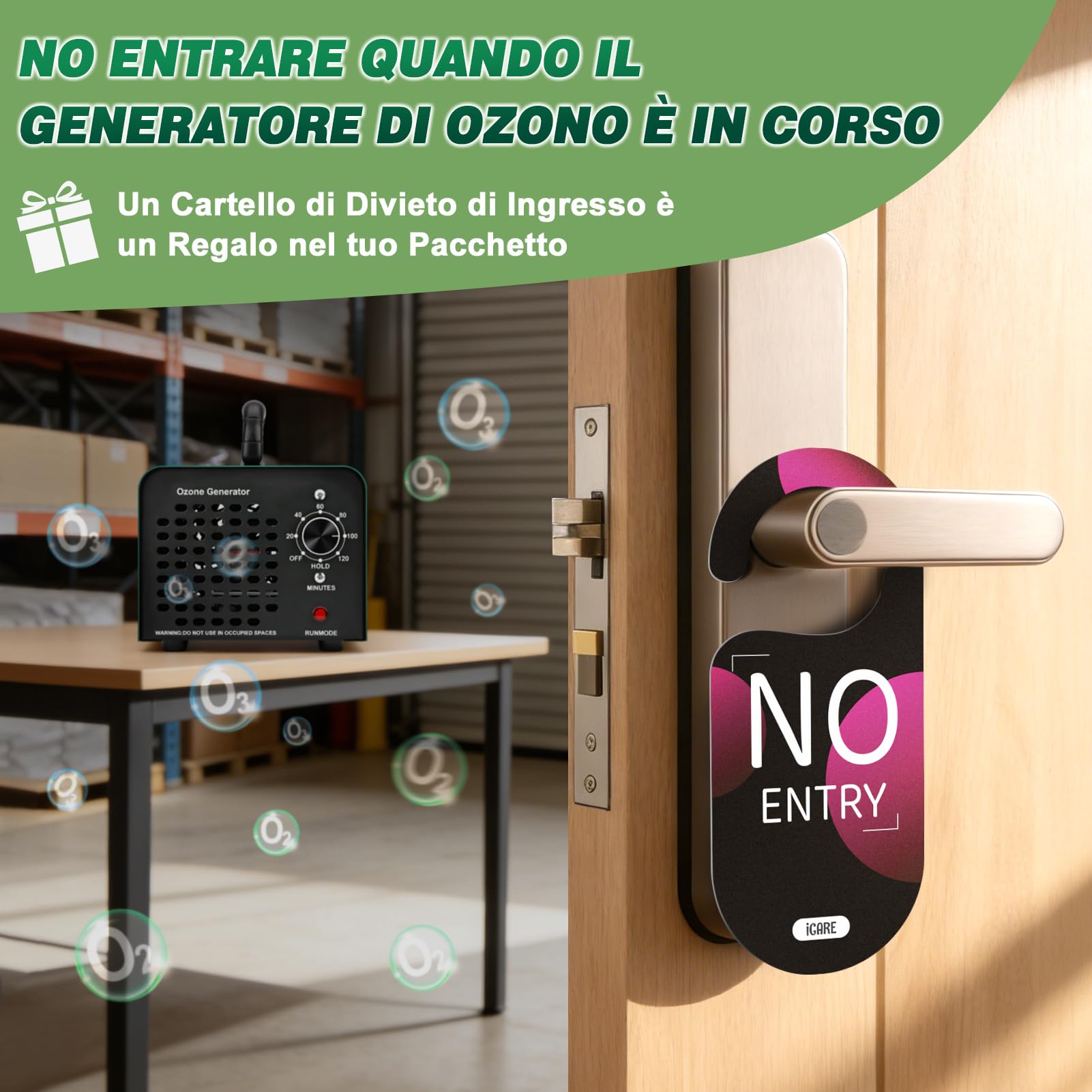 ICARE Generatore di Ozono 30000 mg/h, Purificatore d'Aria Professionale | Macchina Ozono Deodorante Fino a 300㎡, Alta Capacità O3, Timer 120 Min, Ozonizzatore per Casa Ambienti, Auto, Uffici, Hotel