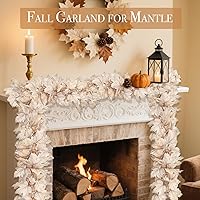 Vista 3 de Paquete de 2 guirnaldas de 6 pies para decoración de Acción de Gracias, guirnaldas de hojas de arce, guirnaldas artificiales de follaje otoñal