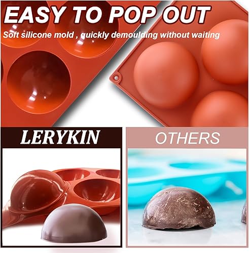 Miniatura 4 de Lerykin Paquete de 3 moldes de silicona extra grandes de 5 cavidades, molde de media esfera antiadherente para hacer bombas de chocolate caliente de