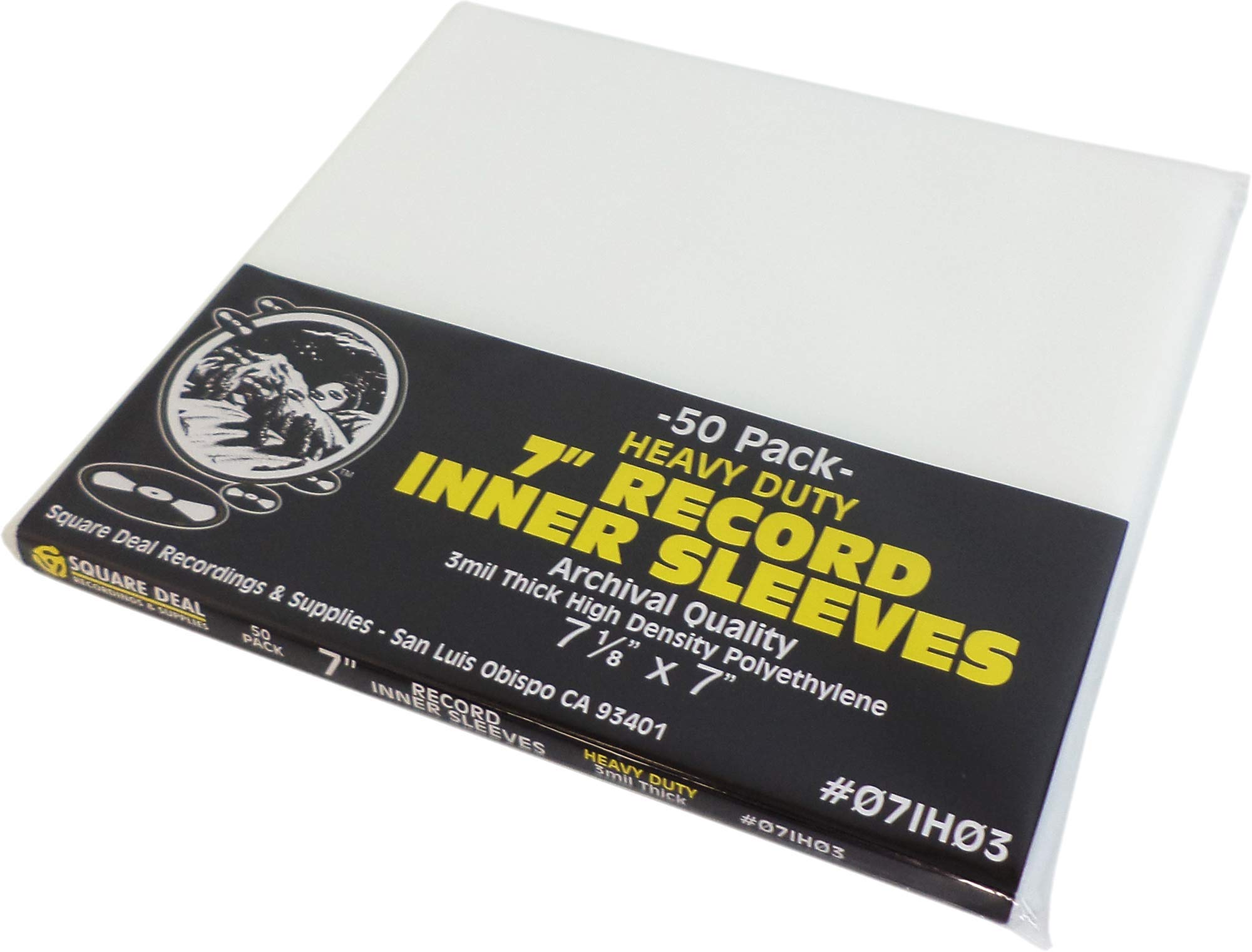 (50) Square Deal Recordings & Supplies 7" Record Inner Sleeves - High Density Polyethylene - Heavy Duty 3 mil - #07IH03