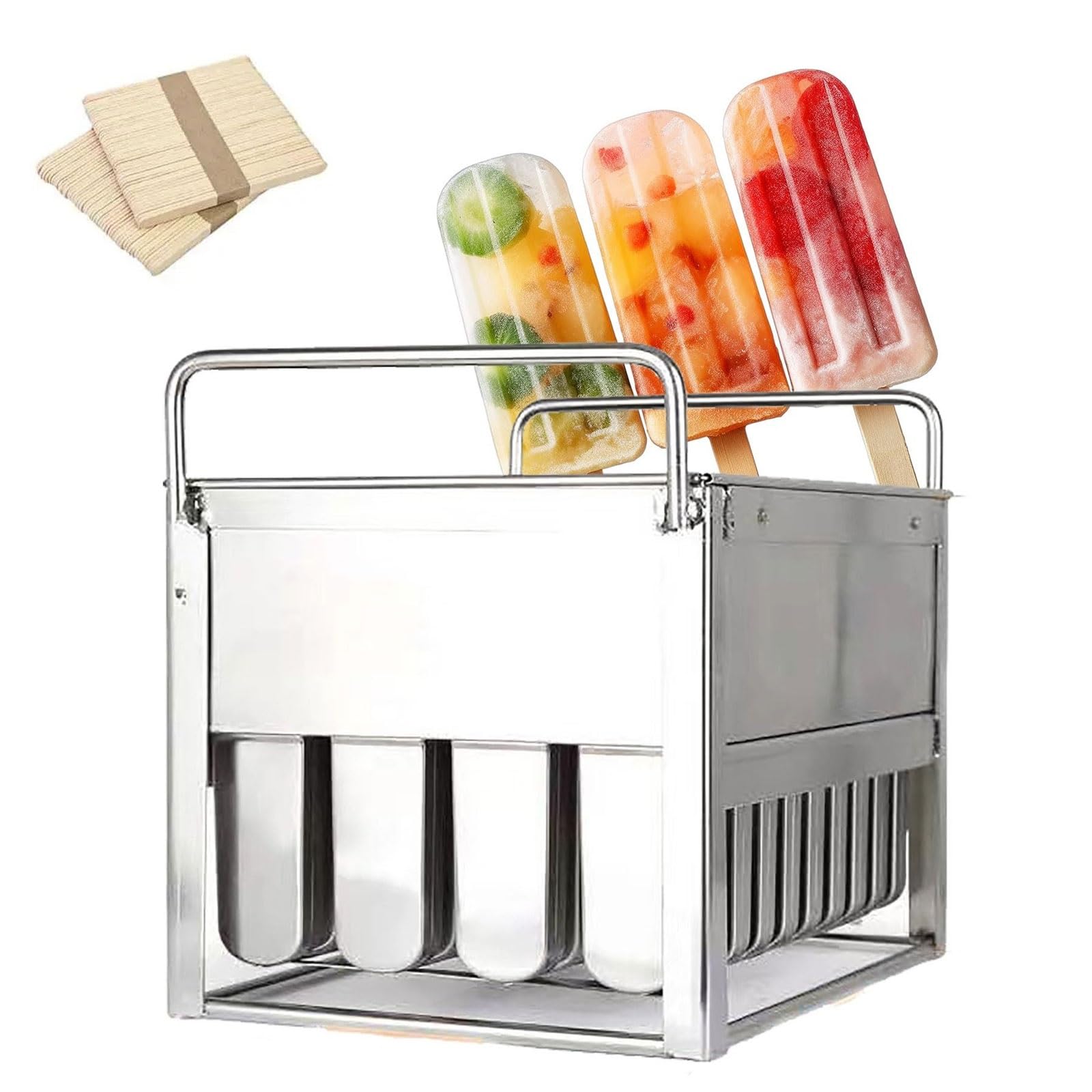 KJZQXYX Commercial Popsicle Moulds, 40 Ice Pop Cream Moulds Set, Stainless Steel Ice Lolly Popsicle Mould, DIY Ice Cream Maker Mould Holder (A)