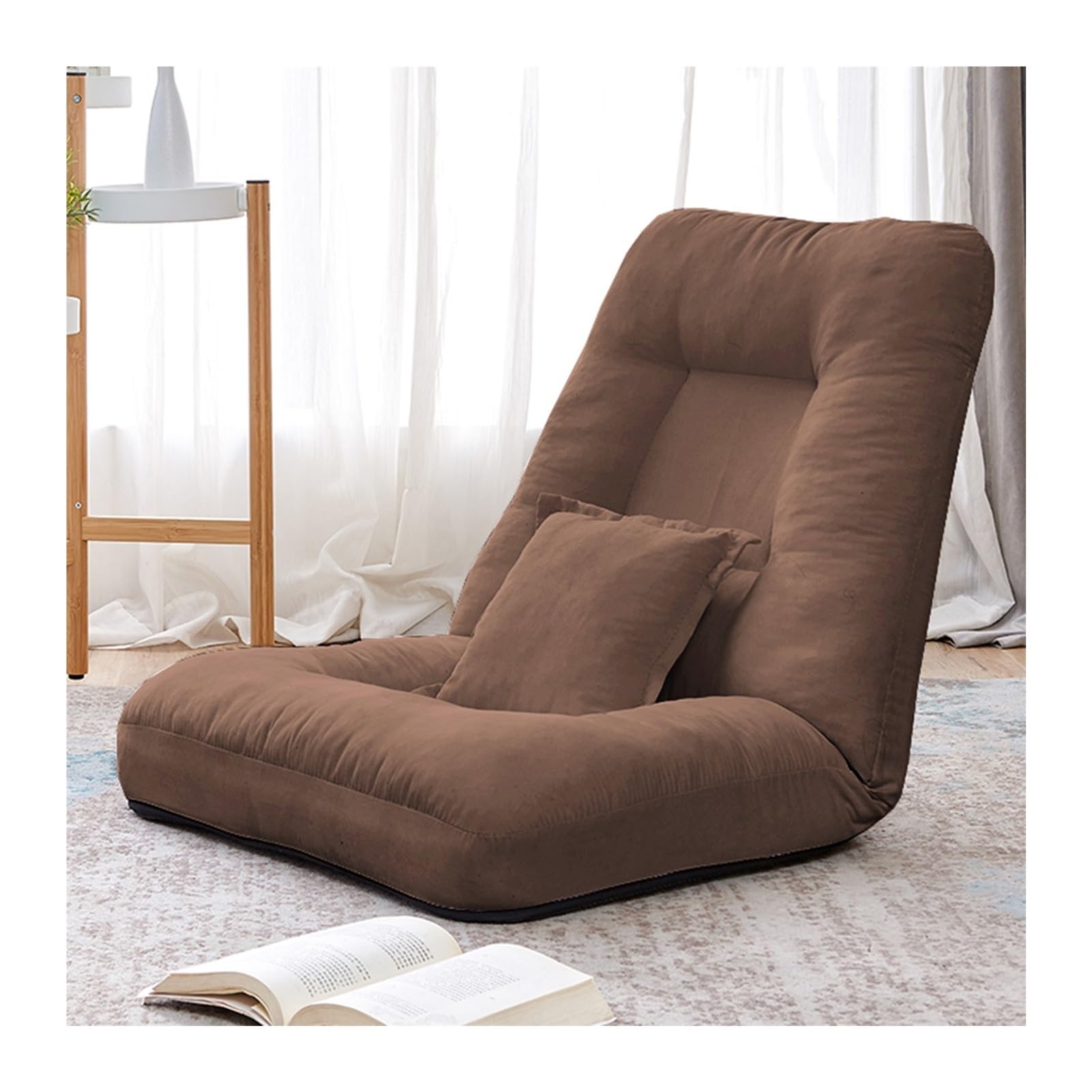 Sofá Chaise Lounge, Ajuste 5 Ángulos Silla Reclinable, Plegable Sillón Reclinable Recreación Portátil con Almohada para Dormitorio Oficina, Extraíble Lavable (Color : Dark Brown, Tamaño : 21