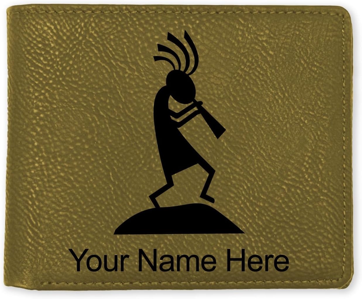 LaserGram Faux Leather Bi-Fold Wallet, Kokopelli, Personalized Engraving Included (Camo Green)