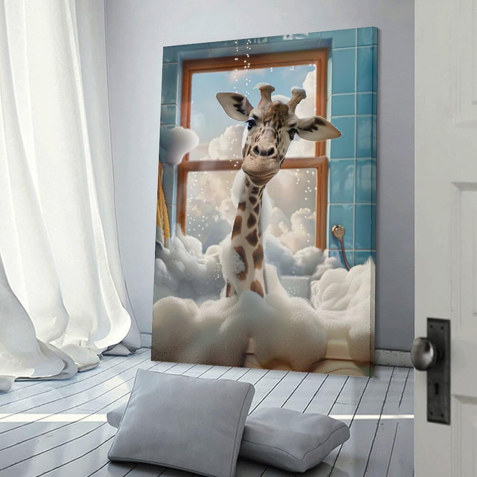 Junmoney Wall Picture Print Giraffe in A Bubble Bath, 08x12inch(20x30cm), for Entrance Walls, Hall Decor Or Foyers, A Neat Decor Update for Hallways