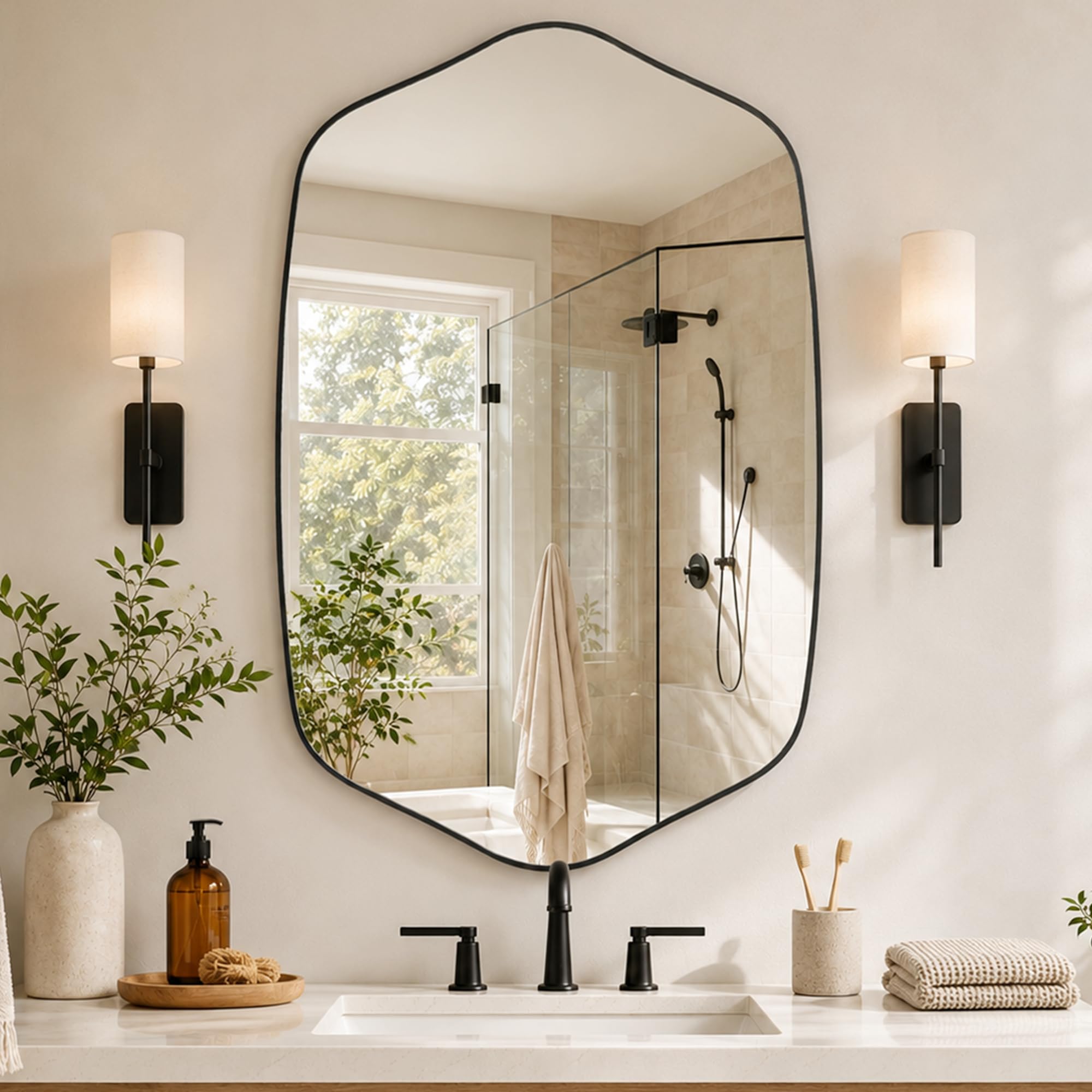 Pocetry Matte Black Pointed Arch Wall Mirror, 24X36 Inch