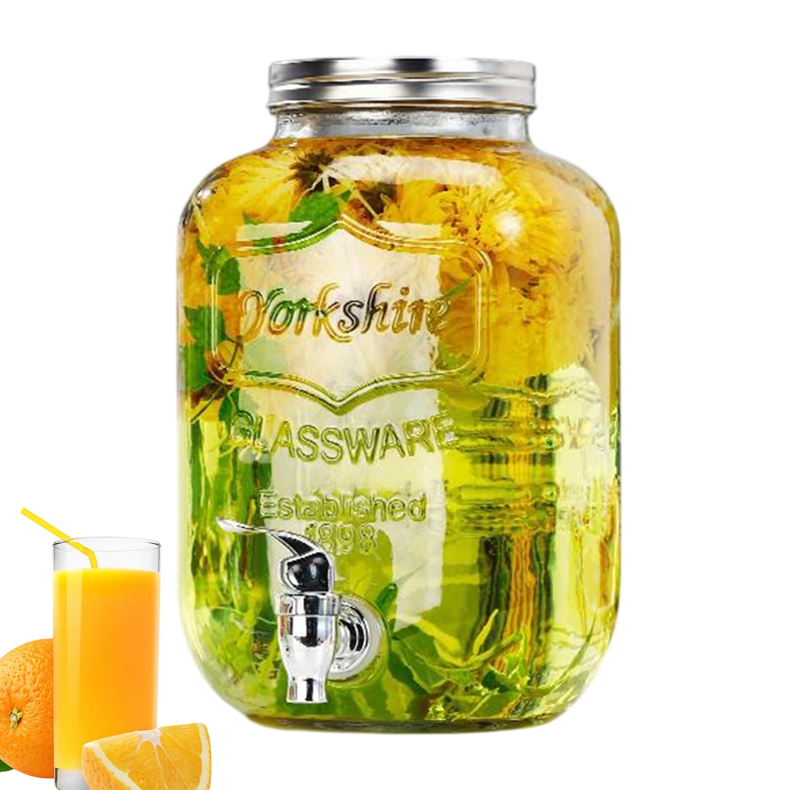 Szklany Dozownik Wody Szklany Dzbanek Lemoniada Szampan | Dozownik Soku Z Pokrywą Lemoniada Szampan Grille Pikniki Patio Bufety Podróże Kamperem Urodziny Boże Narodzenie Rocznice