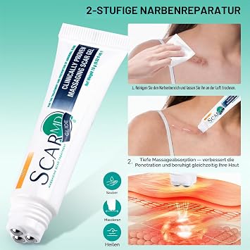 ScarMD Silicone Scar Gel with Ball Applicator - 15g - Scar Cream Scar Treatment for Acne Surgery Cesarean Section & Stretch Marks - Naturally Occurring Silicones & Vitamin E Scar Care