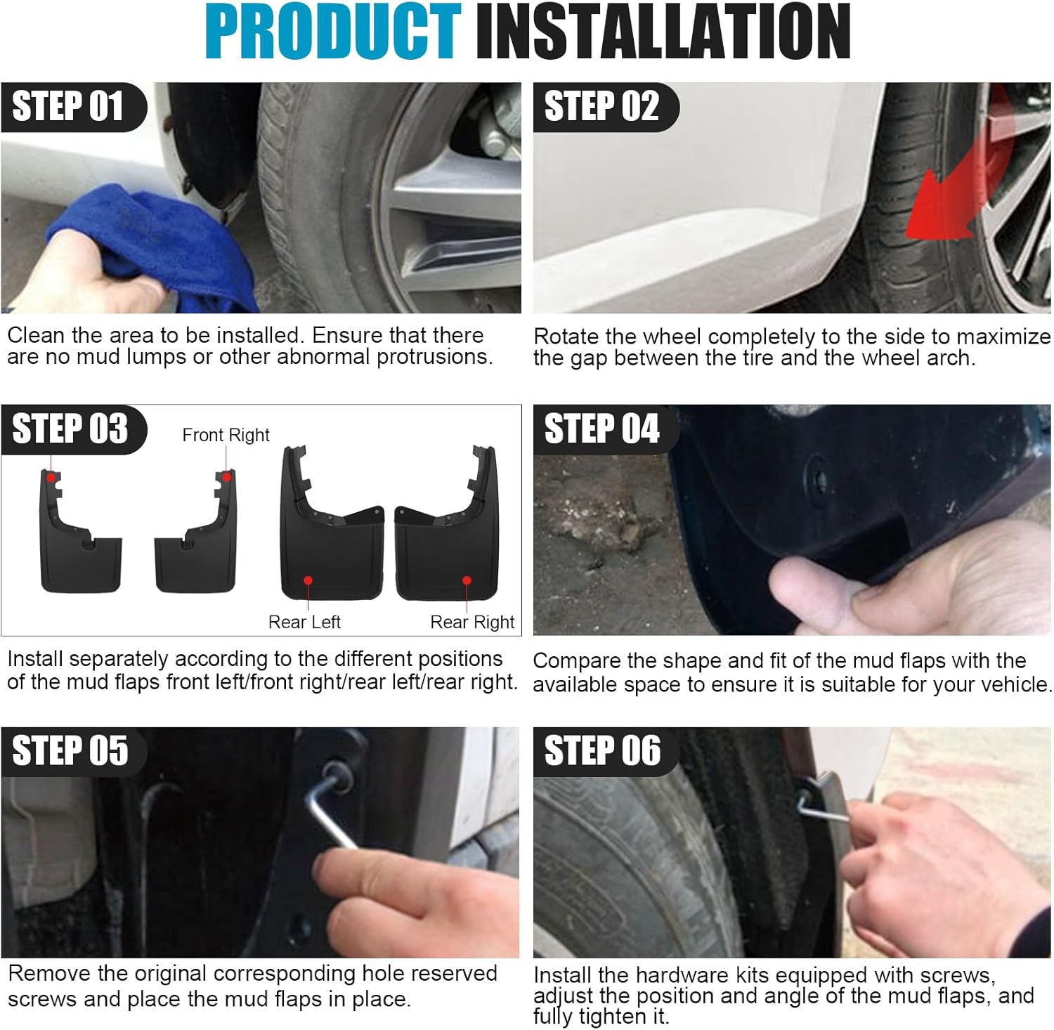 Mud Flaps for 2017-2024 Ford F-250/F-350 Super Duty Without Fender Flares (Single Rear Wheels) Accessories, No Drill Wheel Splash Guards Mud Guards Exteriores Body Kit, Front & Rear 4pcs