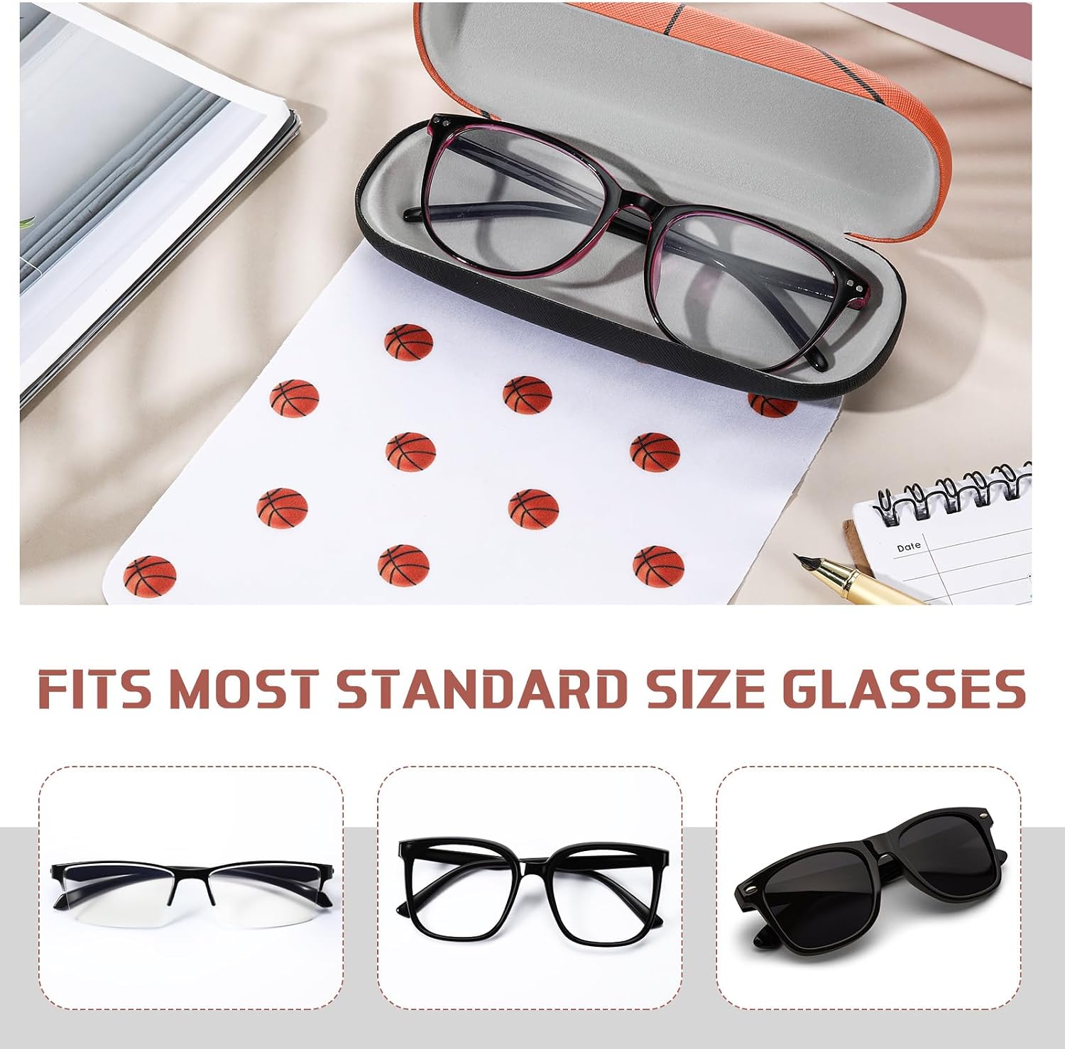 4 Pcs Hard Shell Eyeglass Case with Microfiber Cloth Ball Themed Kids Glasses Case Durable Small Sunglasses Holder Sports Eyewear Storage Box Protective Cover for Boys Girls Men Women