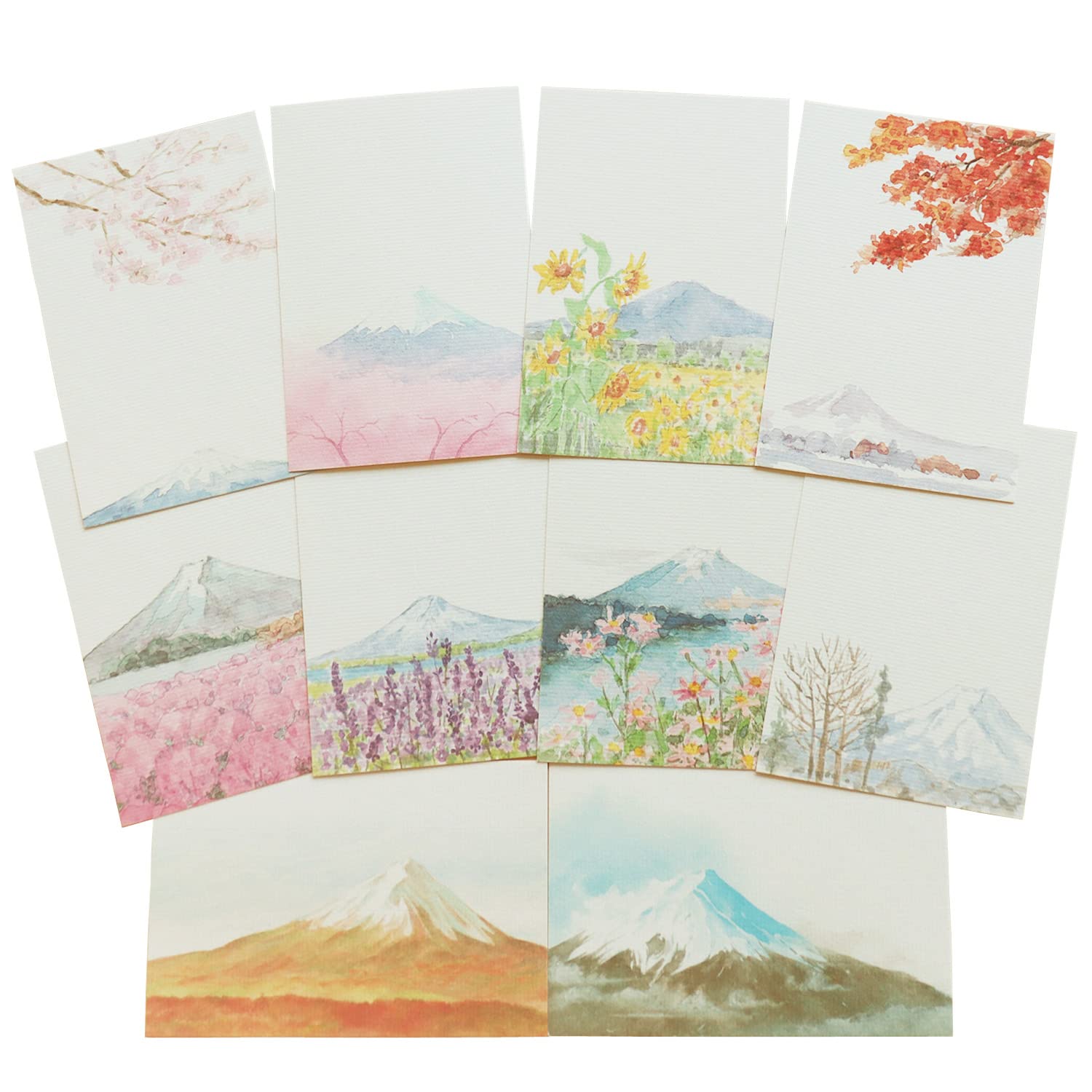 旭日、富士山 など手書き色紙の、8枚セット、送料無料です 旭日