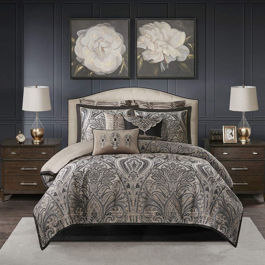 Madison Park Signature Grandover Jacquard Comforter Set, Queen, Taupe