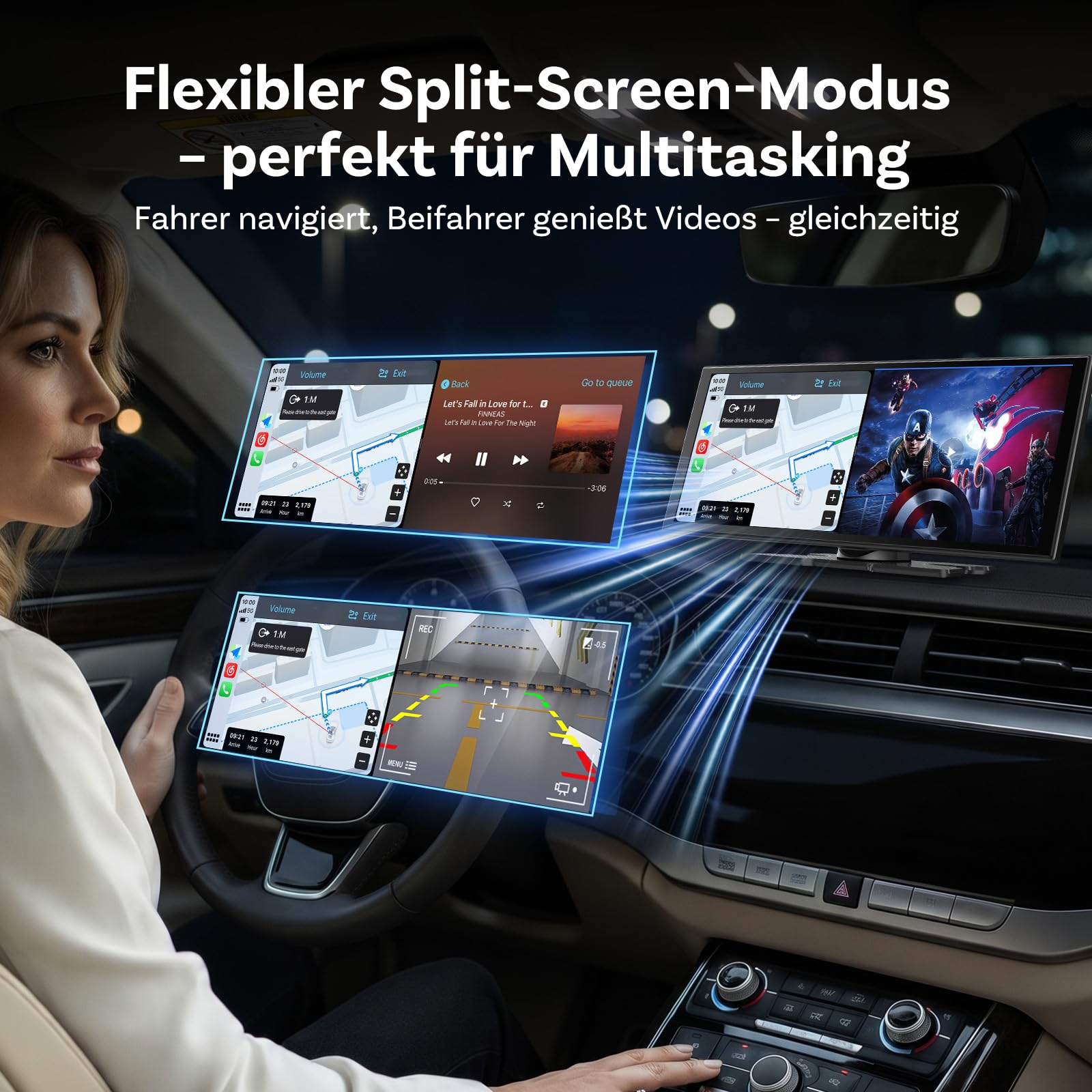 OTTOCAST ScreenFlow 11,4 Zoll kabelloses CarPlay & Android Auto Display | Auto Monitor mit Split-Screen, 1080P Rückfahrkamera, Dual-WLAN & Bluetooth, Netflix/YouTube, Universal für PKW, SUV & LKW