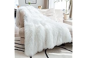 Plush Ivory White Faux Fur Shaggy Throw Blanket