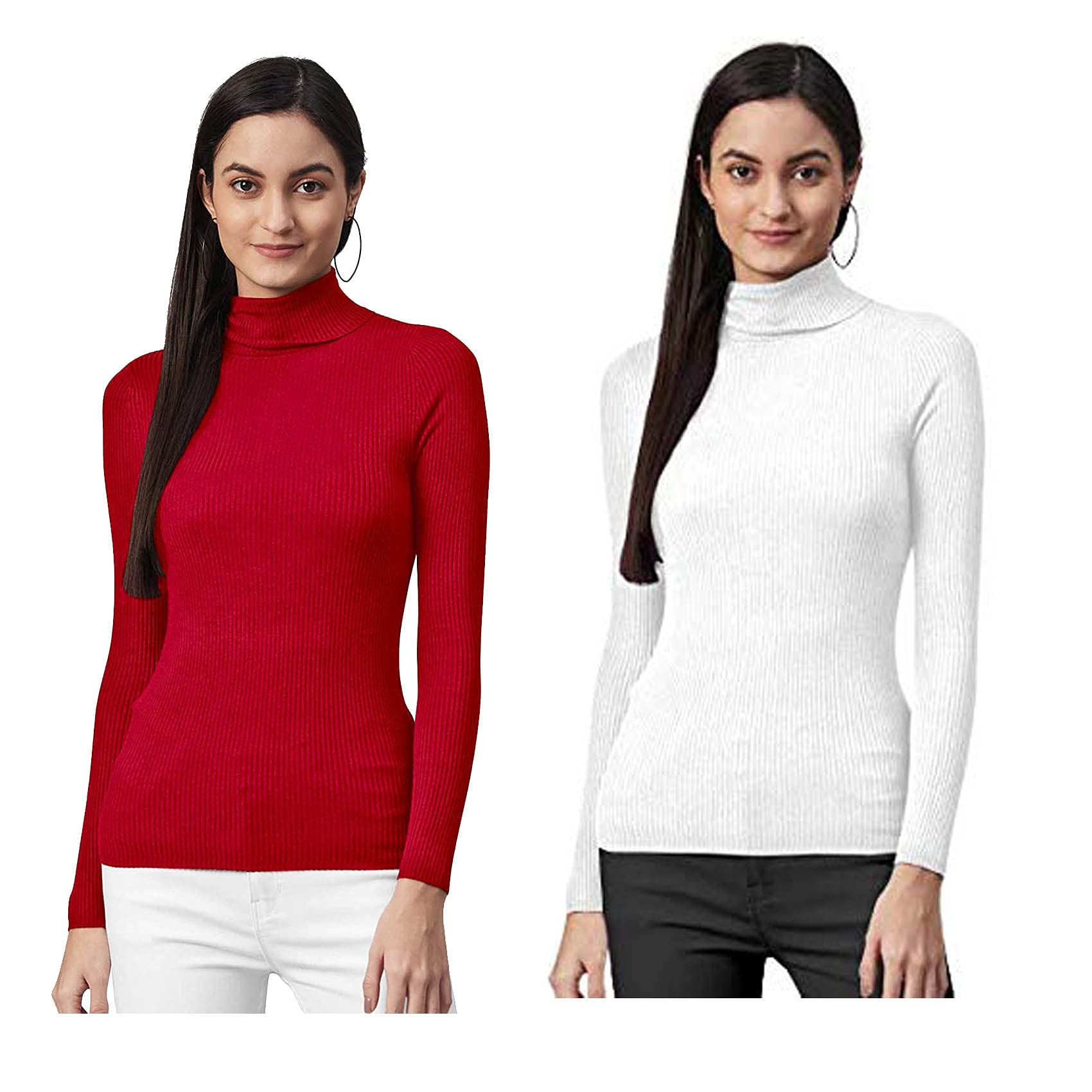 lovo Women's Woollen Warm Full Sleeves High Neck/Inner/Skivvy for Winters Pack of 2 (HN0607-Free-P2, Red/White)-picture-53