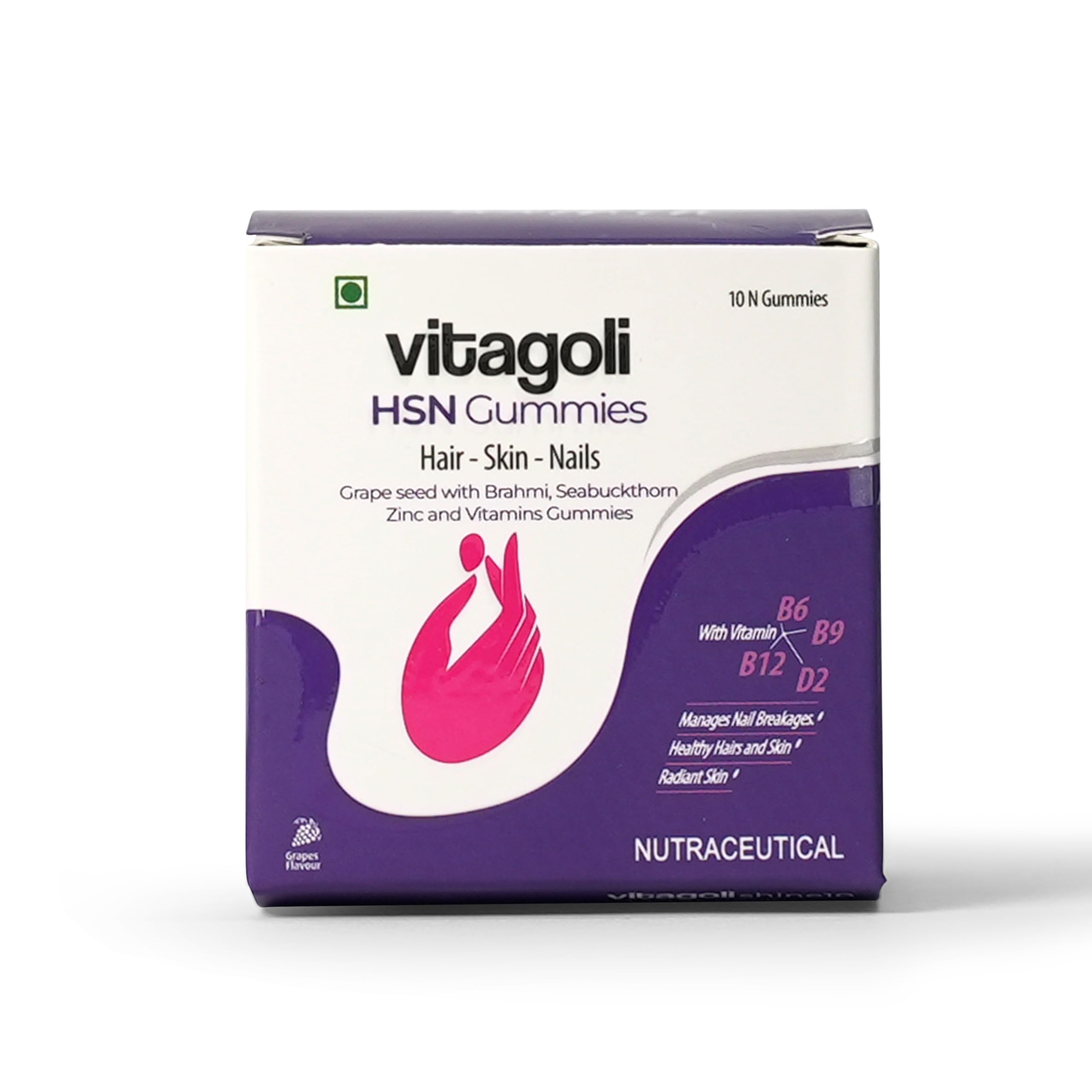 [BRSREGQ6BUNA2FD6] Biotin Hair, Nail & Skin Gummies | Grape Flavour | 10 Days Pack