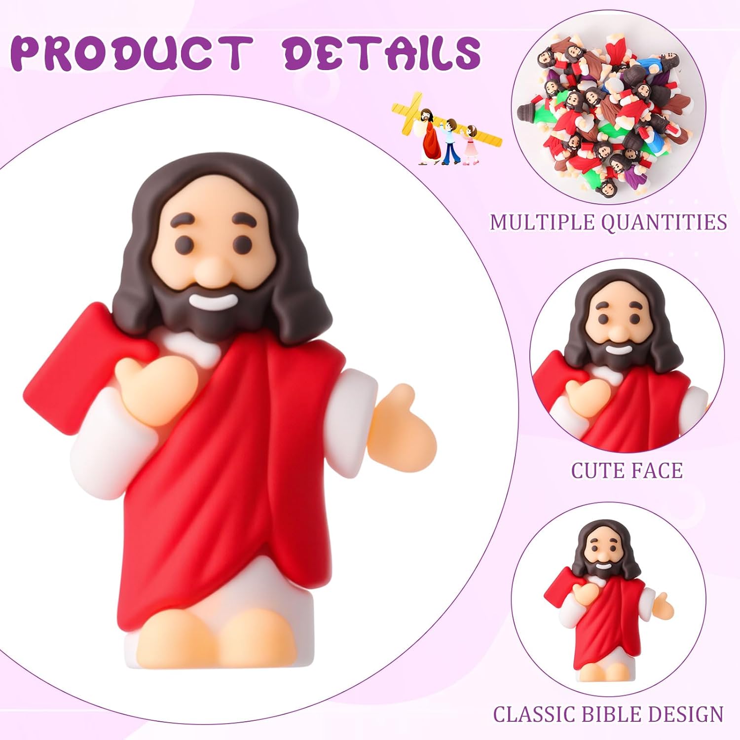 Barydat 50 Sets Mini Jesus Figures with Bible Verse Cards & Organza Bags for Christian Gifts Bulk Easter Sunday School Baptism First Communion VBS Gifts Religious Party Favors(Bible-Holding Style)