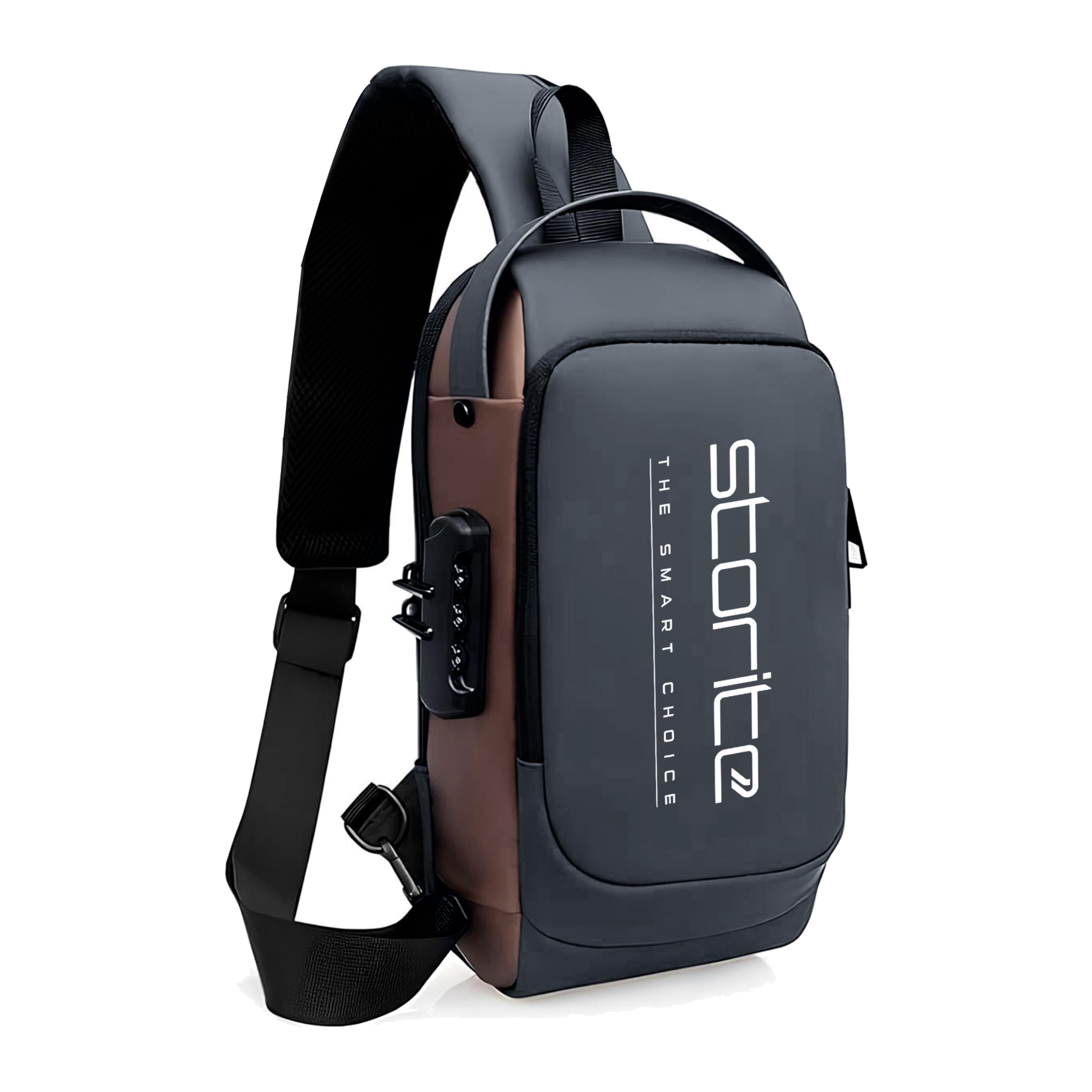 Storite Sling Bag for Men & Women | Anti-Theft Crossbody Chest Bag with USB Charging Port | Stylish Casual Shoulder Messenger Backpack for Travel, Office & Daily Use | Grey Brown (17 x 9 x 32 cm)
