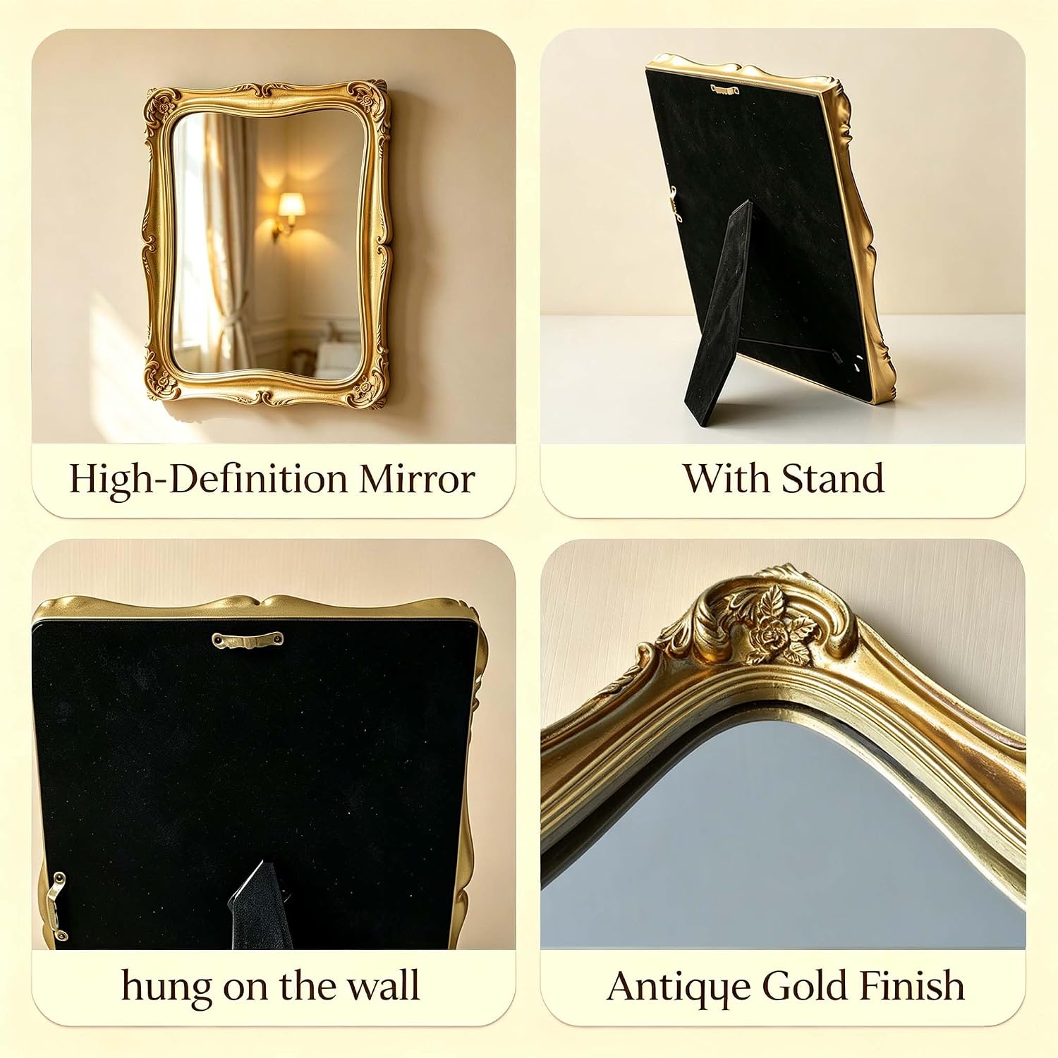 Vintage Decorative Mirror, Baroque Ornate Decor, Antique Brown 12x10 Inch image 4