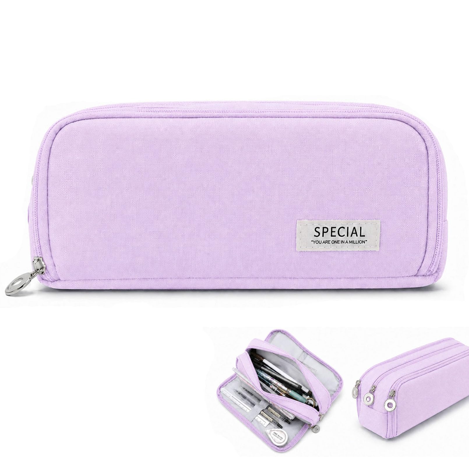 ZHENWO Special Pencil Case Polka Dot, Cute Pencil Case, Multi-Compartment Pencil Cases, Large Pencilcase Big Capacity, Canvaswith Soft Zip Pen Case, Suitable for School and Office (Purple)