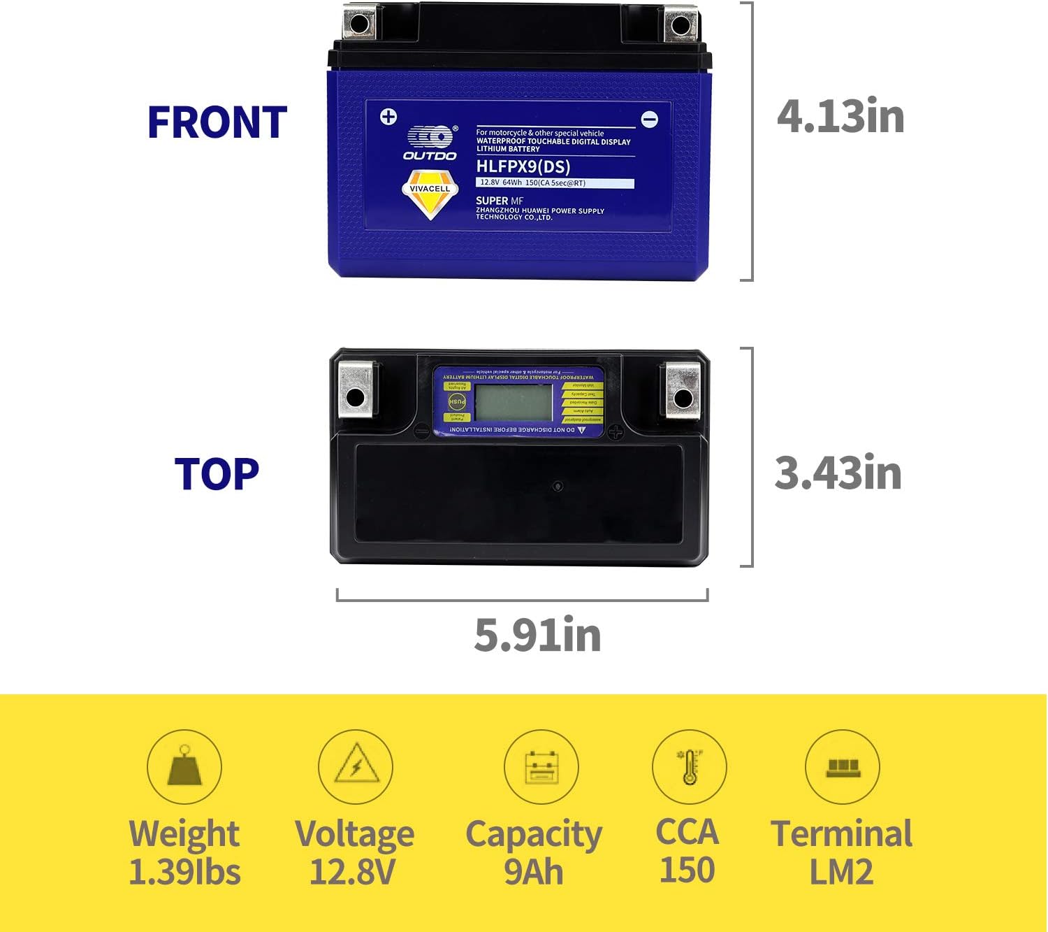 Motorcycle Battery YTX4L-BS 12V 5AH 32Wh Lithium batteries for ATV, UTV, PWC, Scooter, Jet Ski, Quad, 4 Wheeler, Lawn Mower HLFPX4L(DS) (HLFPX9)
