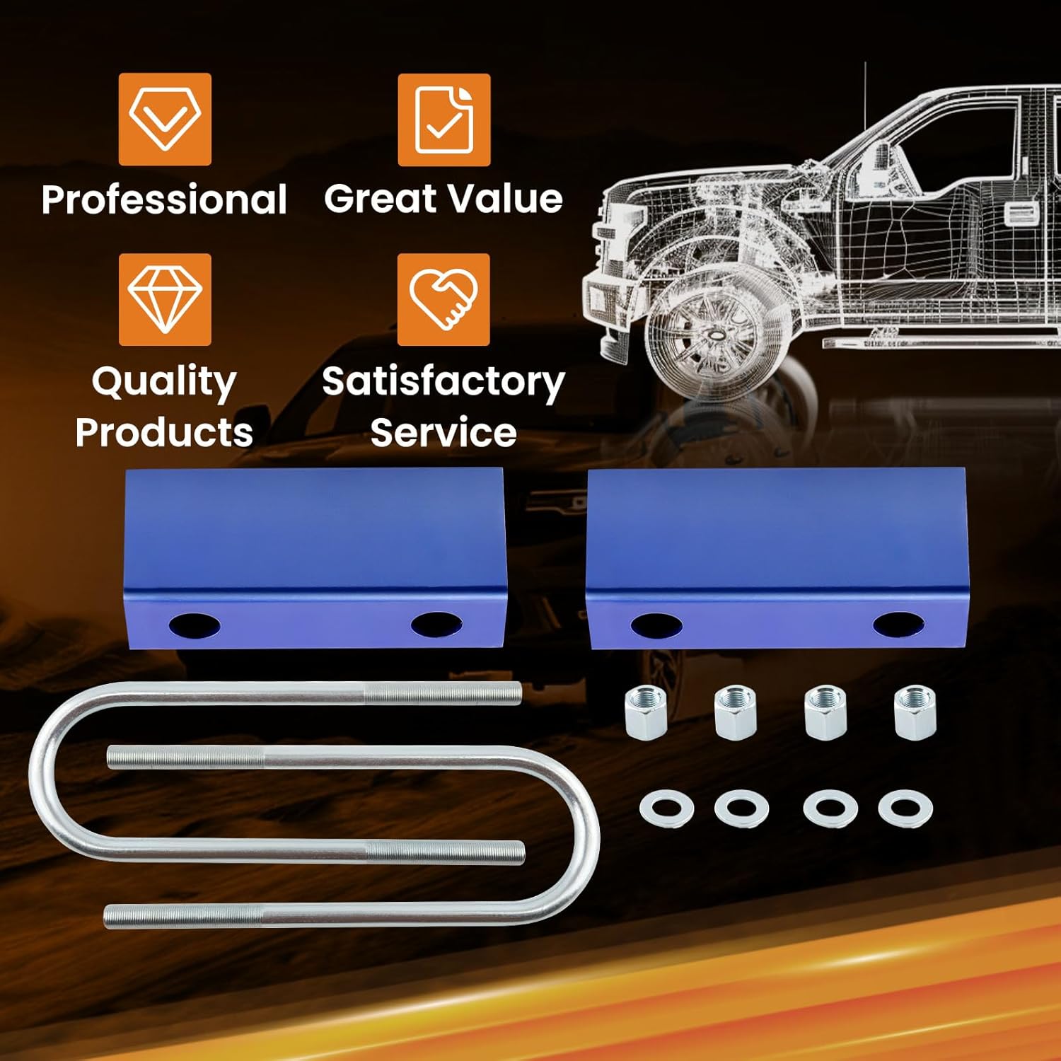 Tuningsworld 3" Lowering Block Kit and U-bolts Kit for Chevy C10 Rear 1960-1972 Leaf Spring Lowering Block Kit