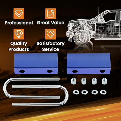 Miniatura 7 de Tuningsworld Kit de bloque de bajada de 3 pulgadas y kit de pernos en U para Chevy C10 trasero 1960-1972 Kit de bloque de bajada de resorte de hoja