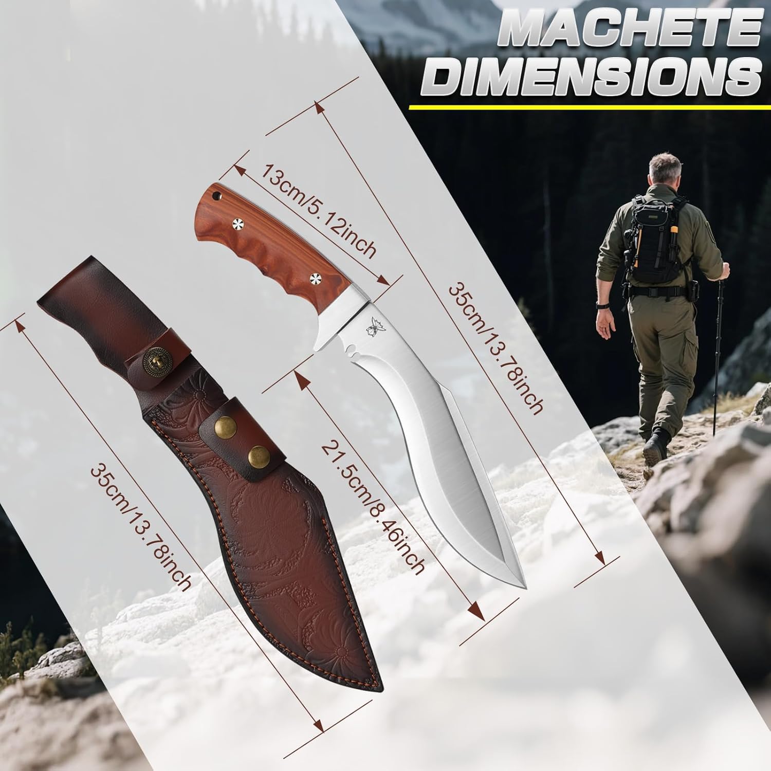 Survival Messer Feststehende Klinge Scharfes Gürtelmesser mit Lederscheide, Camping Messer Outdoor Geschenk für Mann und Sammlung