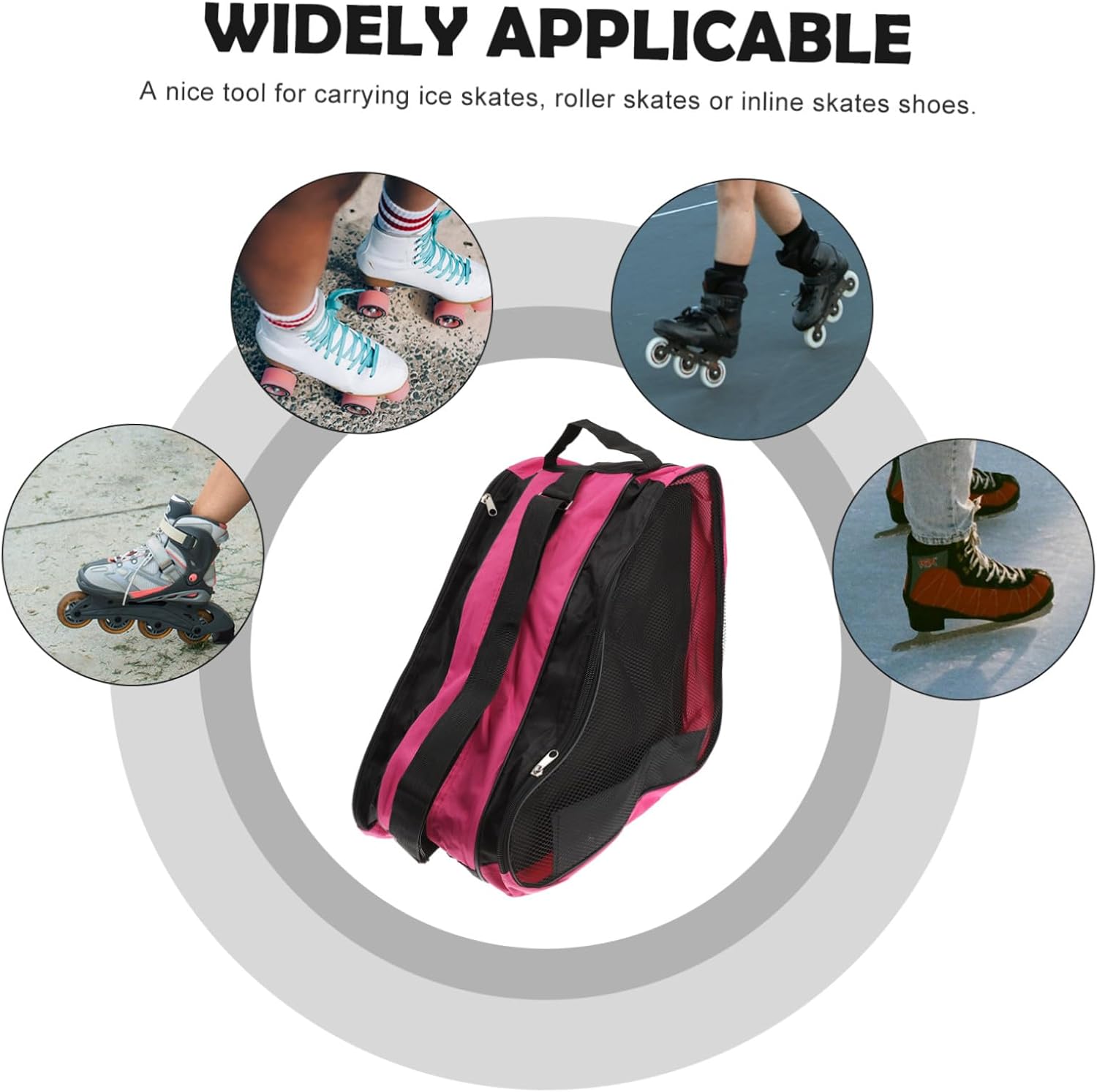 Luxshiny Thickened Outdoor Skates Bag with Comfortable Handle Protective Roller Skate Storage Compact Pink Handbag for Boys Adults