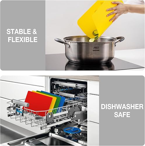Miniatura 6 de Juego de 8 tablas de cortar de plástico para cocina, sin BPA, alfombrillas de corte flexibles para carne y verduras, 4 grandes y 4 pequeñas,