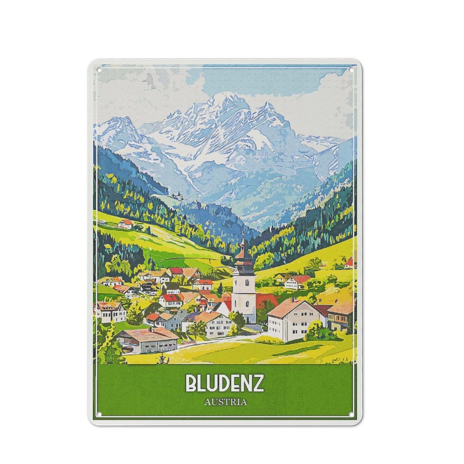 Junmoney Style-13 Bludenz Austria Travel Retro Tin Wall Plaque 40X30cm For Hobby Room Or Studio, For Garage, Workshop And Man Cave Decoration